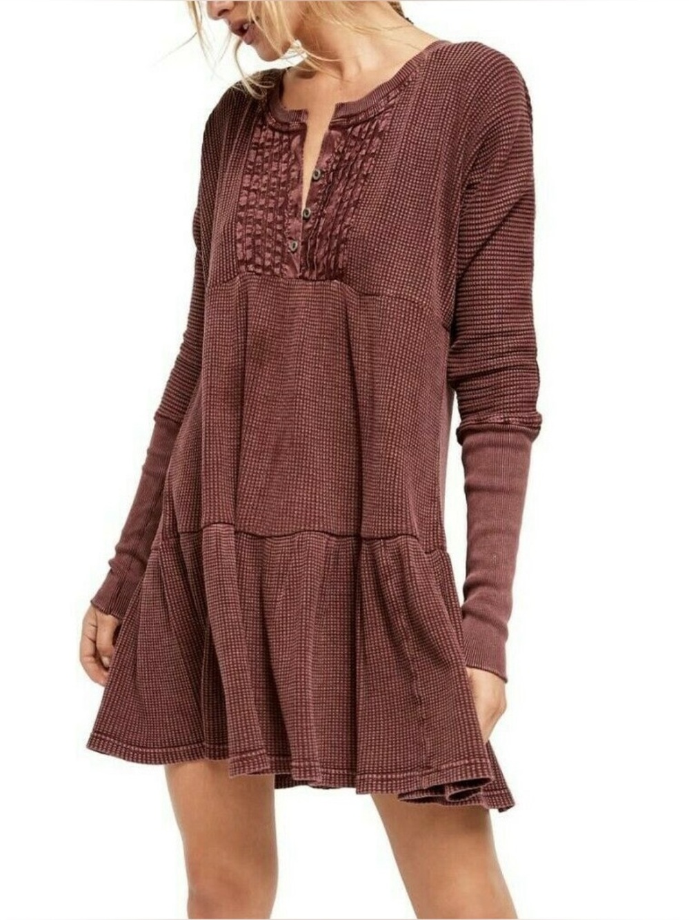 Free People Jolene Mini Dress Womens XS Thermal Boho Ruffle Cottage